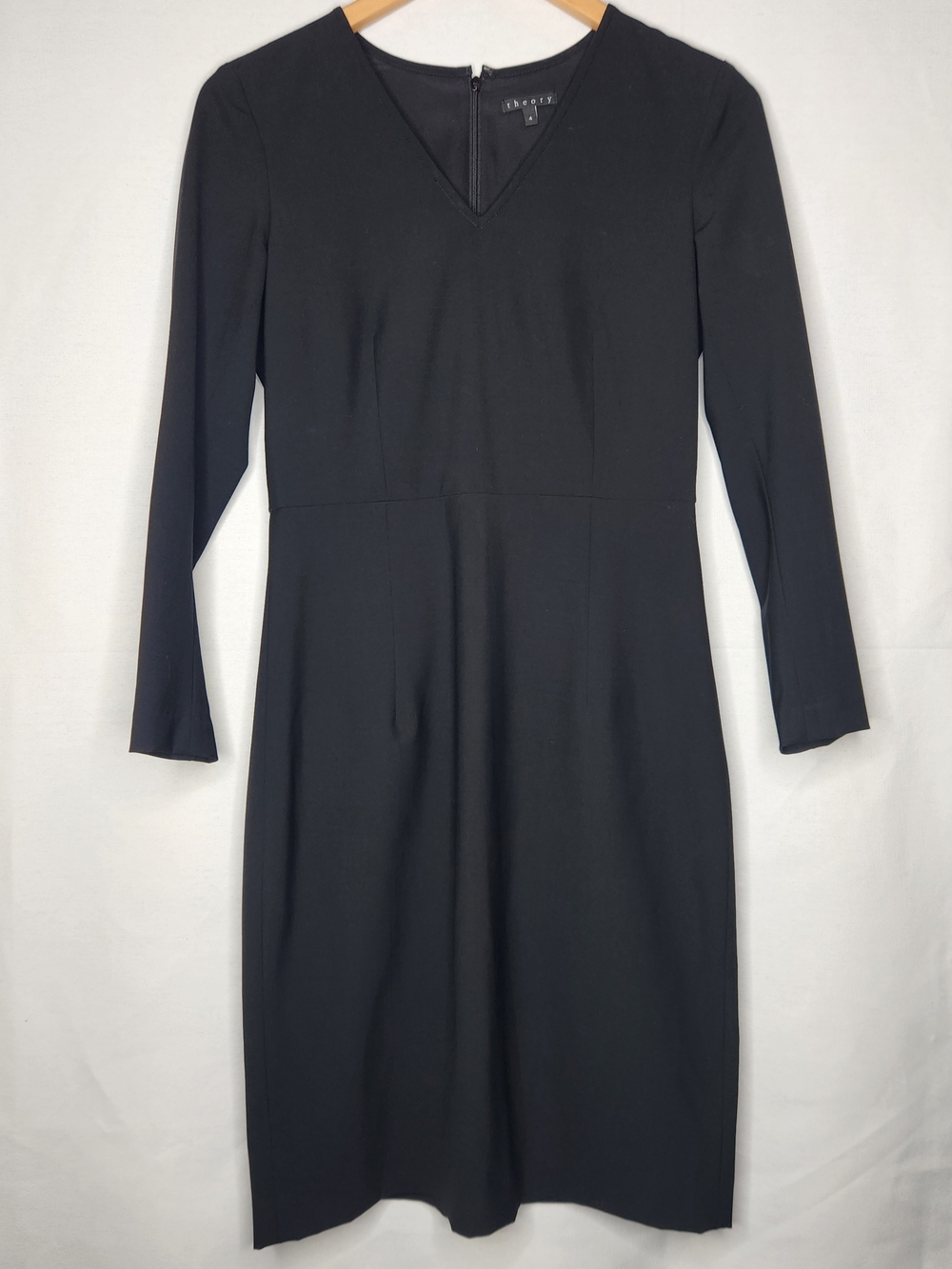 Theory Black V-Neck Long Sleeve Sheath Dress